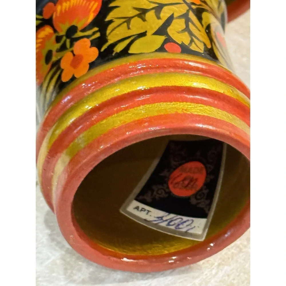 Vtg 8 Wood Napkin Rings Hand Painted Floral Blue Colorful Boho‎ Tiki